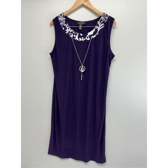 R & M Richards Shift Dress Size 14 Sleeveless Knee Length Purple‎ White - Picture 5 of 12